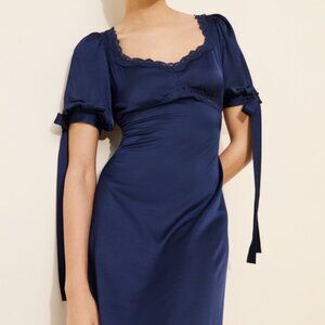 Navy Slip Dress - Short Sleeve Navy Dress - Wedding Guest Dress